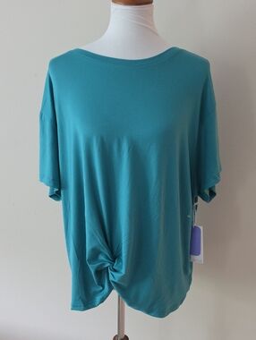 Fit Collective Women's Teal Twist-Front Short Sleeve Top Brand New
